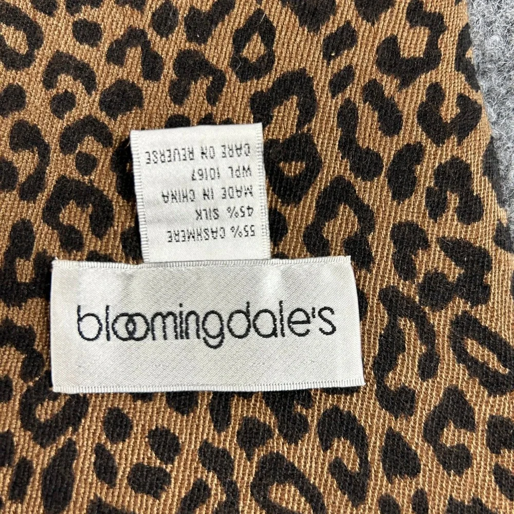 Bloomingdales Leopard Print Cashmere Silk Scarf Wrap Brown Animal Print Fringe